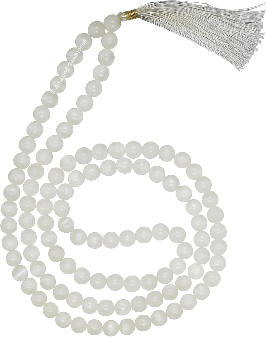 Amazing Gemstone Crystal Mala Beads - 108 Prayer Beads for Meditation and Mindfulness Practice, Handcrafted Mala Beads with Natural Gemstones for Spiritual Healing and Relaxation (Knotted) (Selenite)