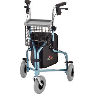 NOVA Traveler Folding 3-Wheel Walker with Tray, Basket, Pouch & Cup Holder, Lightweight Mobility Aid for Seniors & Adults, 8” All-Terrain Wheels for Tight Spaces & Travel, Sky Blue