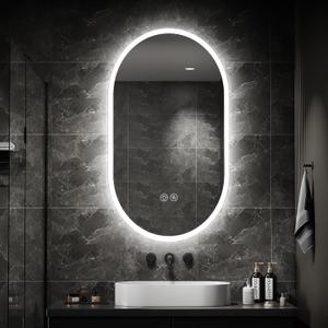 36x24 inch Oval LED Bathroom Mirror with Lights, Wall-Mounted Vanity Mirror with 3 Colors, Anti-Fog, Dimmable, Backlit + Front Lit, Memory Function, Waterproof, Shatter-Proof (Pill Shape)