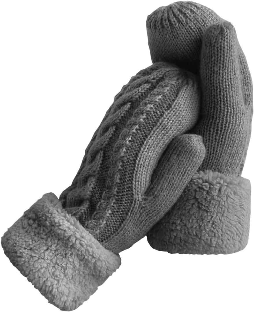 Whiteleopard Women's Winter Gloves Warm Lining - Cozy Wool Knit Thick Gloves Mittens (Dark Gray)