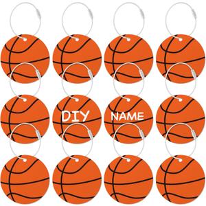 12 PCs Basketball Luggage Tags for Travel Suitcases Labels with Metal Ring 2.75in Basketball Keychain PVC Name Id and DIY Pocket Hug Card for Men Women Travel Bag Suitcase