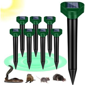 8Pack Rat Mole Repellent for Lawns, Solar Ultrasonic Groundhog Chipmunk Repeller Outdoor, Gopher Snake Repellent for Yard, Sonic Rodent and Vole Deterrent Spikes for Squirrel Armadillo Garden