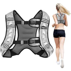 Weighted Vest, 6lb/8lb/12lb/16lb/20lb/25lb/30lb Weight Vest with Reflective Stripe, Weighted Vest for Men Women Workout Equipment for Strength Training, Running, Jogging, Fitness, Weight Loss (PU-Silver)