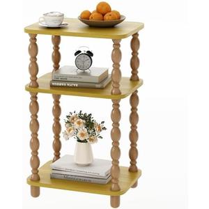 Small Side Table, 3-Tier End Table, Farmhouse End Table, Modern Accent Table, Narrow Couch Side Table for Small Spaces, Skinny Bedside Table Nightstand for Bedroom, Living Room(Rustic Walnut)