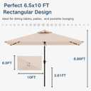 6.5 x 10ft Rectangular Patio Umbrella with Solar Lights, 16 LED Lighted Market Umbrella with Push-Button Tilt and Crank, 6 Sturdy Iron Ribs for Garden, Deck, Pool, Beige