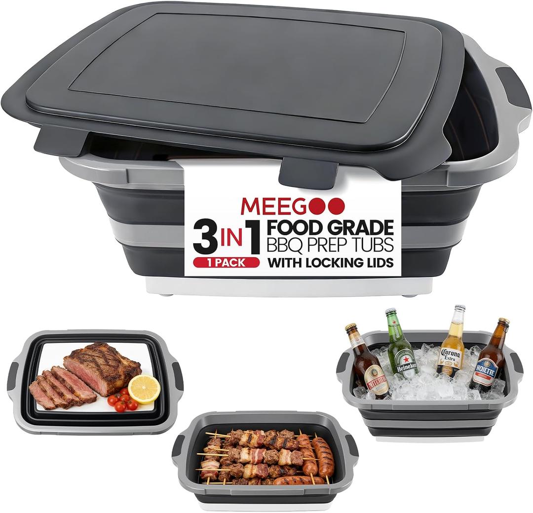 BBQ Prep Tub,30L Collapsible Cutting Board with Lid, Grilling Container, 24.2"L x 18.1"W
