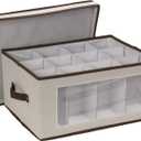 Household Essentials Wine Glass Storage Box, Strong Frame and Handles, Windowed Panel, Fully Removable Lid, Stackable and Foldable, Perfect for Wider Stemware