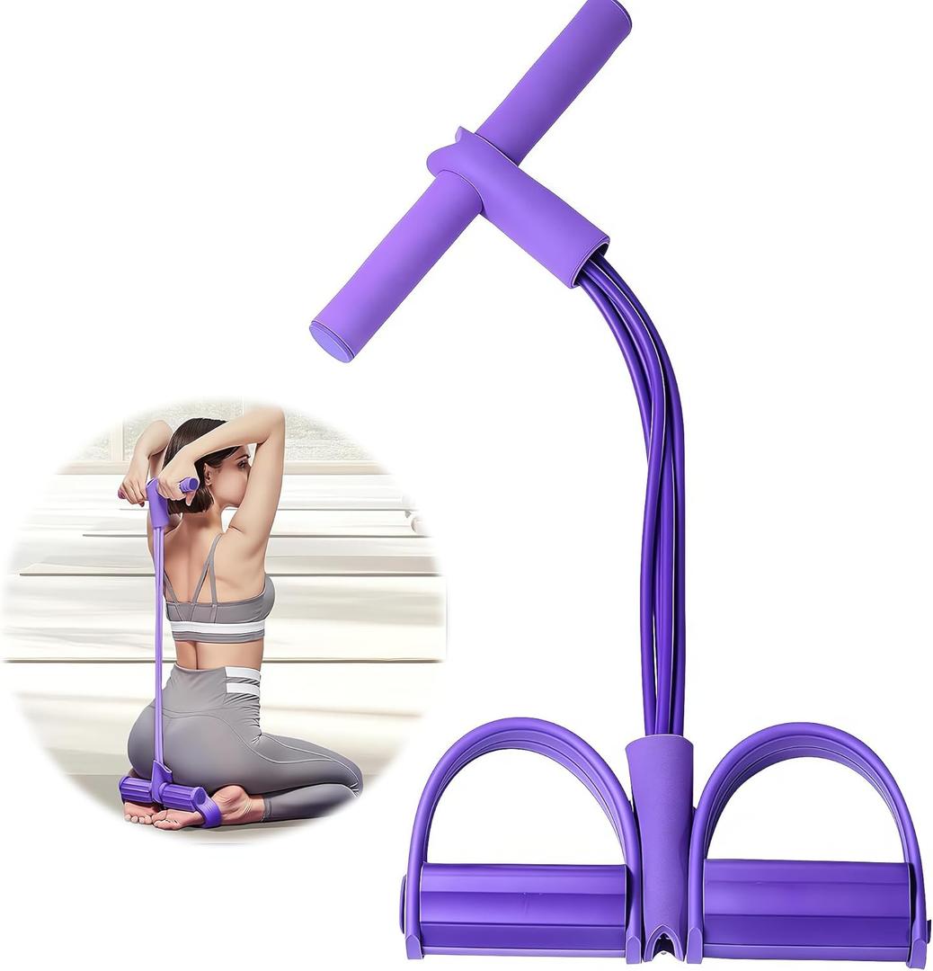 21 Fitness Resistance Bands-4 Tube Pedal Ankle Puller, New Elastic Yoga Pedal Puller Stretch Band for Exercise, AB Training Auxiliary Device Sit Up Exercise Equipment for Women Men (Purple)