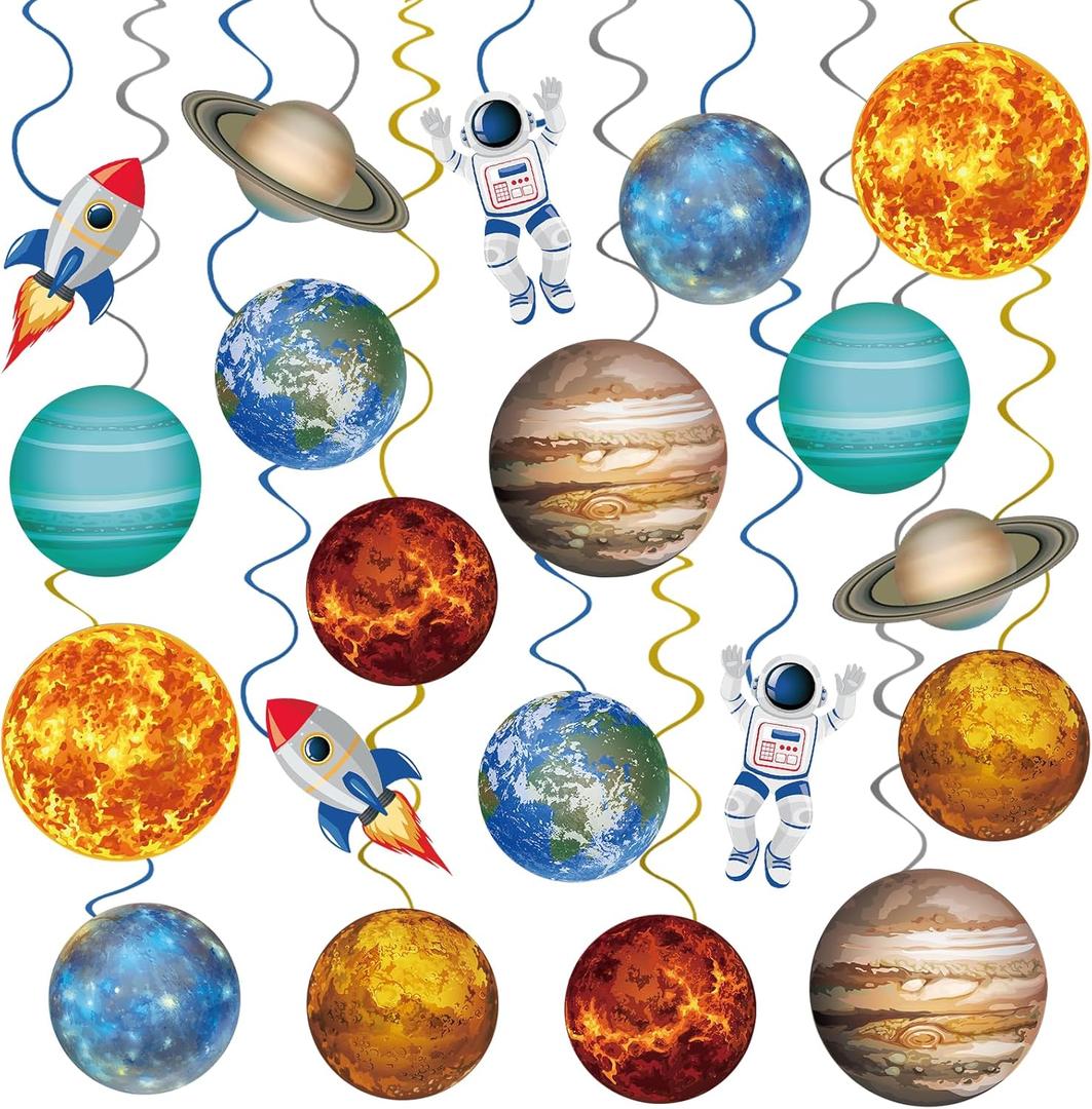 40Pcs Solar System Hanging Swirl Decorations, Outer Space Party Ceiling Hanging Swirls Space Themed Party Swirls Streamers for Space Themed Birthday Baby Shower Party Decor Supplies