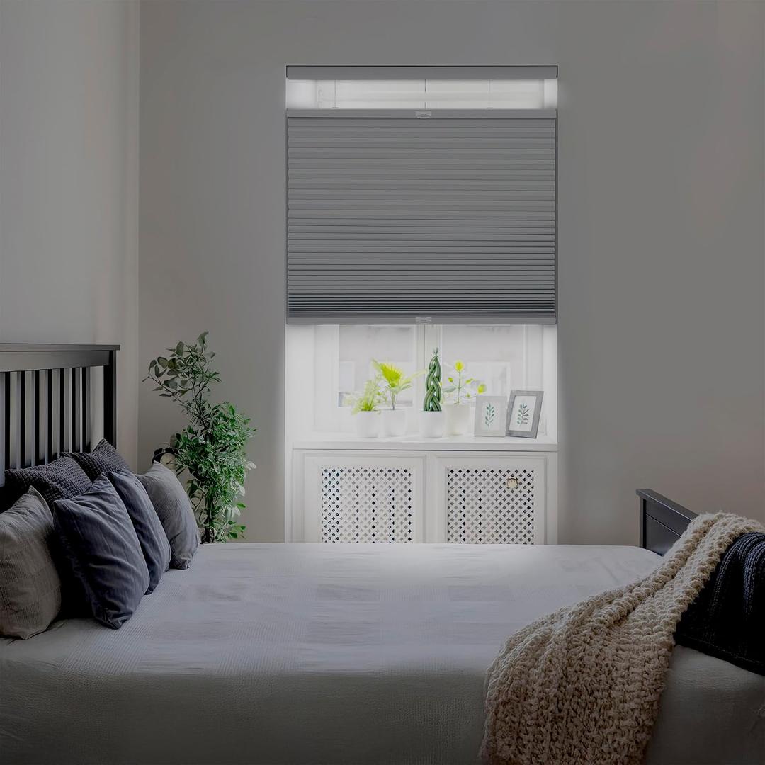 DEZ FURNISHINGS Cordless 1.5" Blackout Top Down Bottom Up Cellular Shade, Energy Saver, 21.5" W x 64" H, Gray Cloud