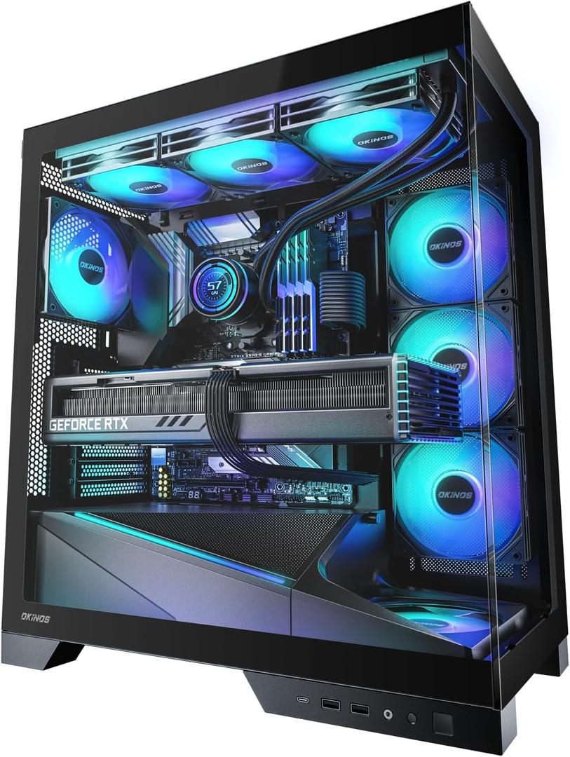 Aqua 9, ATX PC Case, 5  120mm ARGB PWM Fan Pre-Installed, Support Top & Side Dual 360mm Radiator, Back-Connect Motherboard Compatible, Mid Tower PC Case, Type C Port, Black