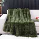 YUSOKI Long Faux Fur Throw Blanket for Sofa Couch,2 Layers,2.1lb,All Ages,Home Decoration, (Olive Green,50" x 60")
