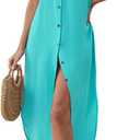 Halife Womens Swimsuit Cover Up Long Button Down Bathing Suit Coverups Short Sleeve Beach Vacation Dress Cover Ups Swimwear XL