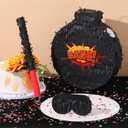 Wettarn Hero Boom Piata for Birthday Party Large Black Piata with Blindfold Stick Confetti Hero Theme Party Game Prop for Adults, 13.4 x 11.8 x 3 Inches