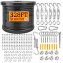 328ft Wire Rope Kit, 1/16" Nylon Coated Stainless Steel 304Wire Rope with Turnbuckles, Crimping Sleeves, Stainless Steel Thimbles, Eye Screws for Outdoor String Lights, Railing, Decking, Garden