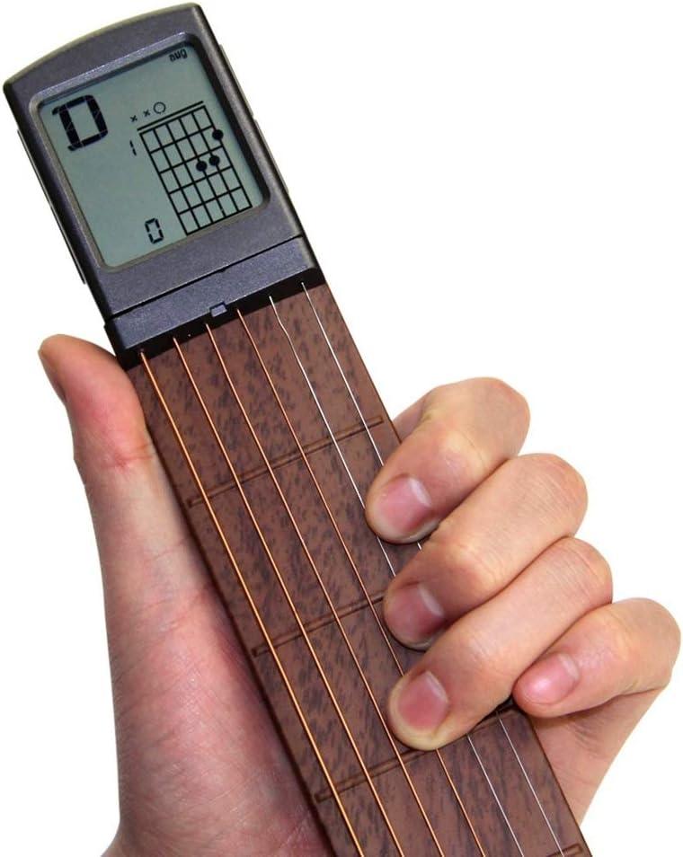 Pocket Guitar Chord Practice Tool, Portable Guitar Neck for Trainer Beginner w/a Rotatable Chords Chart Screen Battery Included