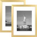 ENJOYBASICS 8.5 x 11 Picture Frame, Display Poster 6x8 with Mat or 8.5x11 Without, Wall Gallery Photo Frames, Gold, 2 Pack