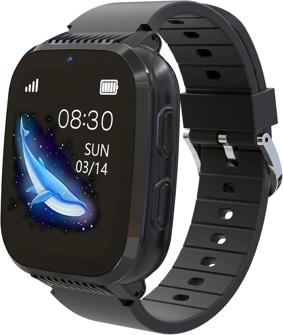 4G Kids Smart Watch Boys with GPS Tracker, Kids Cell Phone Watch with Video and Voice Calling Texting Camera One Key SOS School Mode Alarm Pedometer Waterproof Birthday Gifts for Boys Age 4-12(Black)