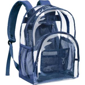 PACKISM Clear Backpack - 17 inch Heavy Duty Clear Backpacks for School, Large Transparent Bookbag for Students (Age 12+) (1-3, Navy Blue 17)