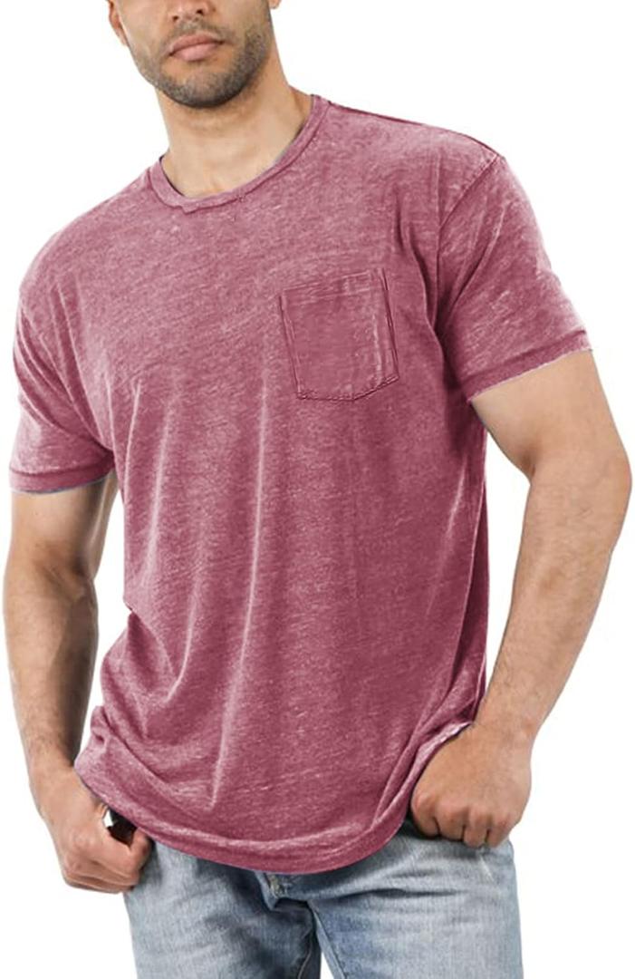 Men's Short Sleeve Soft T-Shirt Casual Solid Color Crew Neck Tee Tops Pocket Shirt (XX-Large)