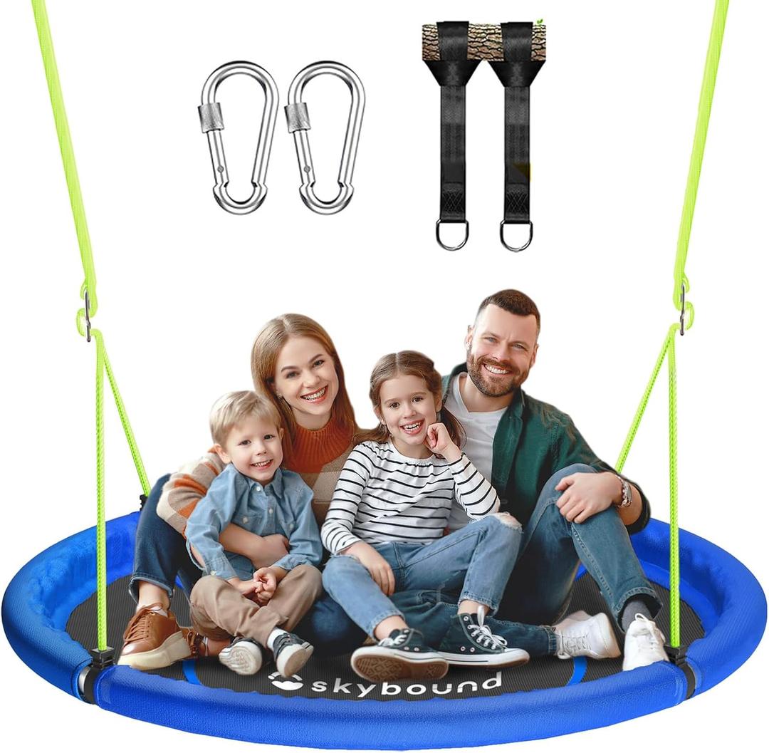 43" Tree Swing 600LB Weight Capacity - Outdoor Waterproof Flying Saucer Swing with Hanging carabiners (Blue)