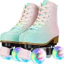 YYW Roller Skates for Girls and Women, Fantastic Gradient Pink and Green PU Leather Light Up Kids Youth Roller Skates, Indoor Outdoor (38-US Women 8)