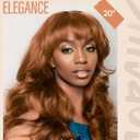GORGIUS Glueless Wavy Wig with Bangs Honey Brown Synthetic Curtain Bang Wig with Realistic Scalp 22 Inch