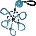 Dog Double Leashes,Rope Bungee Three Leash with Padded Handle Removable for 3 Dogs,Tangle-Free, Padded Handles, 360 Swivel Control (Blue, 5 Way)