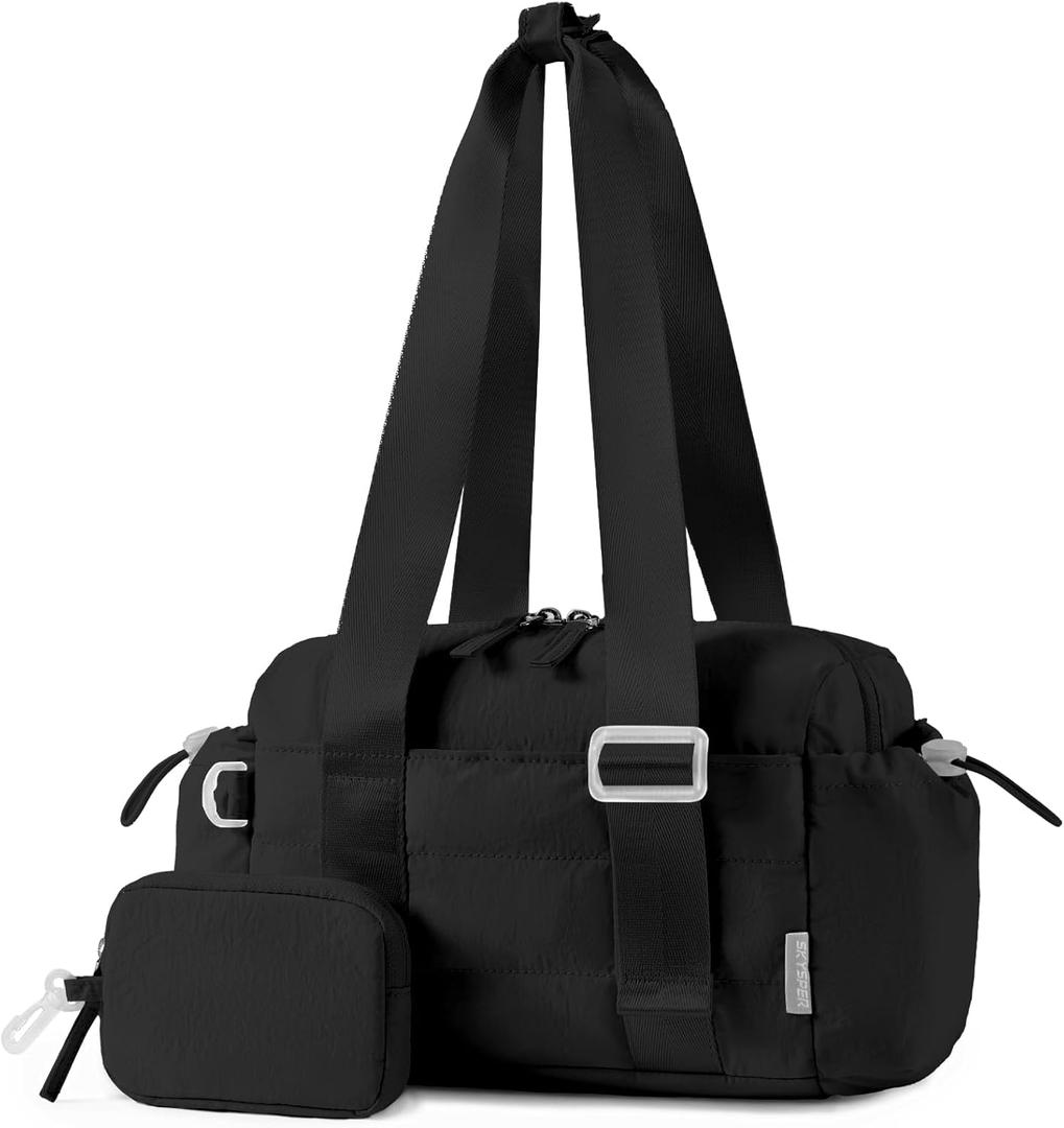 SKYSPER Mini Gym Bag for Women, Small Duffle Bag with Wet Compartment - Super Lightweight, Tiny & Compact Workout Bag for Sports, Travel, Includes Coin PurseBlack