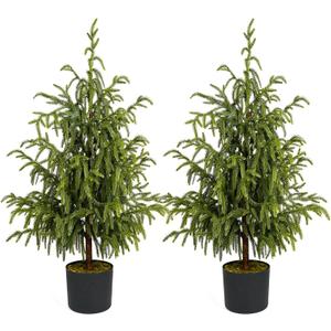 Artificial Norfolk Pine Tree - 3FT / 90CM 2 Pack Faux Christmas Tree Potted Plants Real Touch for Indoor Outdoor Home Front Porch Christmas Decor