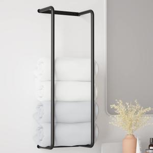 Towel Rack for Bathroom, Wall Mounted Stainless Steel Organizer, Bath Towel Holder Wall Towel Rack for Rolled Towels, for Modern Small Space Bathroom Towel Storage - Black Towel Rack for Bathroom, Wall Mounted Stainless Steel Organizer, Bath Towel Holder Wall Towel Rack for Rolled Towels, for Modern Small Space Bathroom Towel Storage - Black