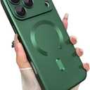 Ankofave Magnetic for iPhone 17 Pro Max Case, with Camera Lens Protector, Compatible with Magnetic, Slim Shockproof Bumper Soft Silicone Metallic Luster Phone Case for iPhone 17 Pro Max, Green