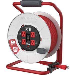CRAFTSMAN 75 Ft. Contractor Retractable Extension Cord Reel with 4 Grounded Outlets, Heavy-Duty Steel Drum, 12AWG SJTW Cable, CSA Certified