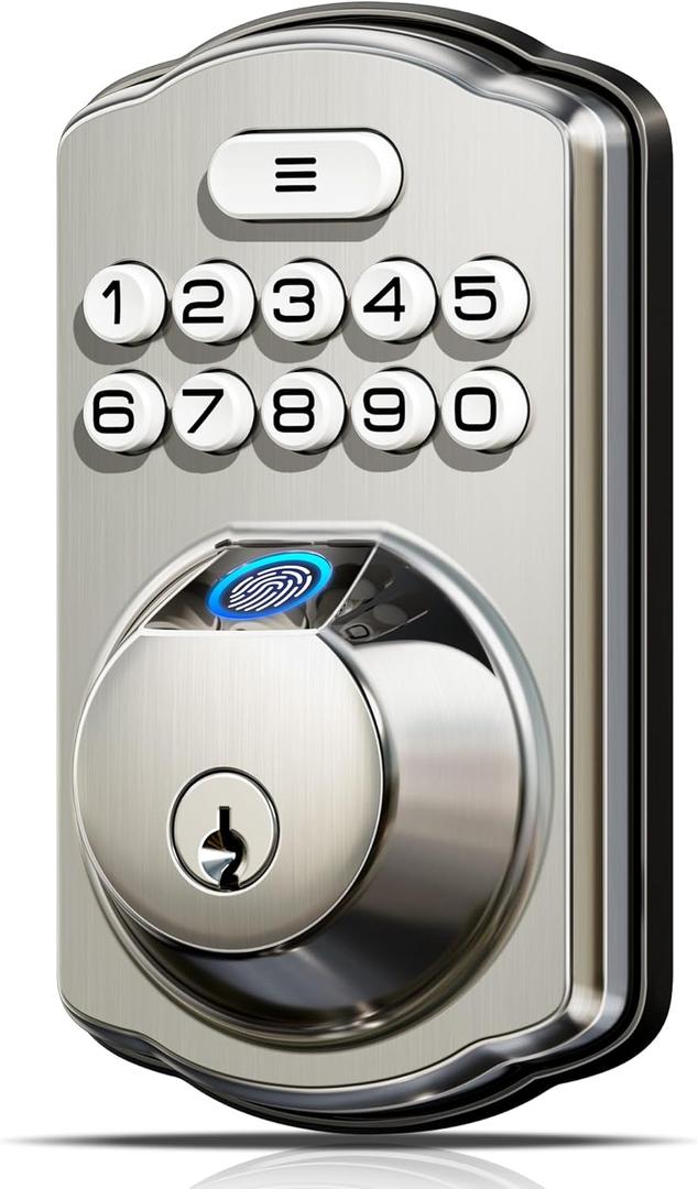 Veise KS02A Fingerprint Keyless Entry Door Lock, Auto Lock, Electronic Keypad Deadbolt for Front Door, Biometric, Anti-Peeping Password, Easy Install, Satin Nickel