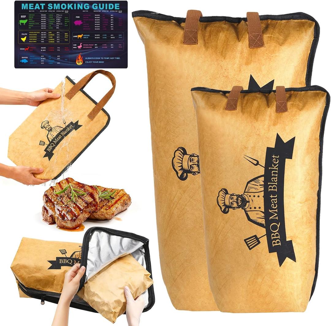 2 Pack BBQ Blanket for Resting Meat, 21&15 Inch Reusable Smoker Meat Resting Blanket with Grilling Guide, Grill Accessories Gifts for Men, Dad