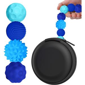 BUSOHA Silicone Fidget Balls - 4 Pack Fidget Toys Stress Balls for Adults Sensory Stone Travel Toys for Calming,Autism and ADHD,Gifts for Teens ,Blue (1.2 Inch)