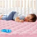 Crib Mattress Protector Sheets Fitted Waterproof Crib Mattress Pad Cover, Noiseless & Machine Wash 100% Absorbent Crib/Toddler Mattress Protector Sheet Quilted, Pink, 52" x 28"