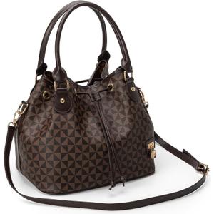 Bucket Purse for Women With Chic West Hobo Style, Drawstring Shoulder Handbag, Tote Featuring Pockets Design (Brown)