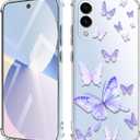 for Samsung Galaxy S25 Edge Case Flowers [Buffertech 6.65ft Military-Grade Drop Protection] [Anti Peel Off Tech] Clear TPU Bumper 5G Phone Case Cover Design (Dragonflies)
