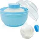 Storage Body Powder Container, Large 3.5" Fluffy Body After-Bath Powder Case, Baby Care Face/Body Villus Powder Puff Box, Makeup Cosmetic Talcum Powder Container with Hand Holder (Blue)