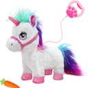 Interactive Unicorn Pet Toy with Leash Remote  Walks, Sits & Eats; Light-Up Horn, Touch & Sound Mode, Comb & Carrot, 3AAA (Not Included), YH YUHUNG Unicorn Gift Toy for Girls Age 4-6