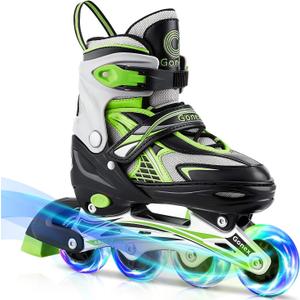 Gonex Inline Skates for Girls Boys Kids, Adjustable Skates Outdoor Blades Inline Roller Skates for Children Teens Women with Light Up Wheels for Indoor Outdoor Backyard Skating, Green Small (S - Little Kids (11C-1Y))