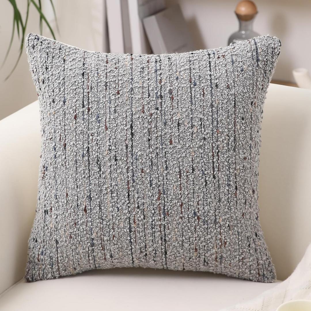 Textured Boucle Pillow Covers 18x18 Neutral Striped Throw Pillows Soft Modern Farmhouse Pillow Cases, 1pc Decorative Accent Square Couch Cushion Cover for Bed Chair Living Room, Grey