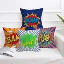 Super Hero Quote Pillow Covers 18" x 18" Set of 4 Pow/Bam/Splash/Zap with Exclamation Pattern Art Comic Design Decorative Throw Pillow Covers Cushion Case for Sofa Couch