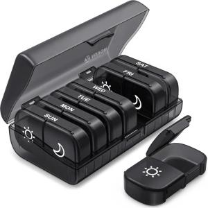 7 Day Pill Organizer, 3 Times A Day (Morning Noon Night) Weekly Pill Box with 21 Compartments, Large Capacity Portable Travel Pill Case for Vitamins & Supplements, BPA-Free Plastic (Black)