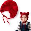 Baby Beanie with Earflaps Winter Knitted Hat Adorable Ears & Chin Strap Warm for Infant Toddler Boy Girl 6-24 Months (Red)