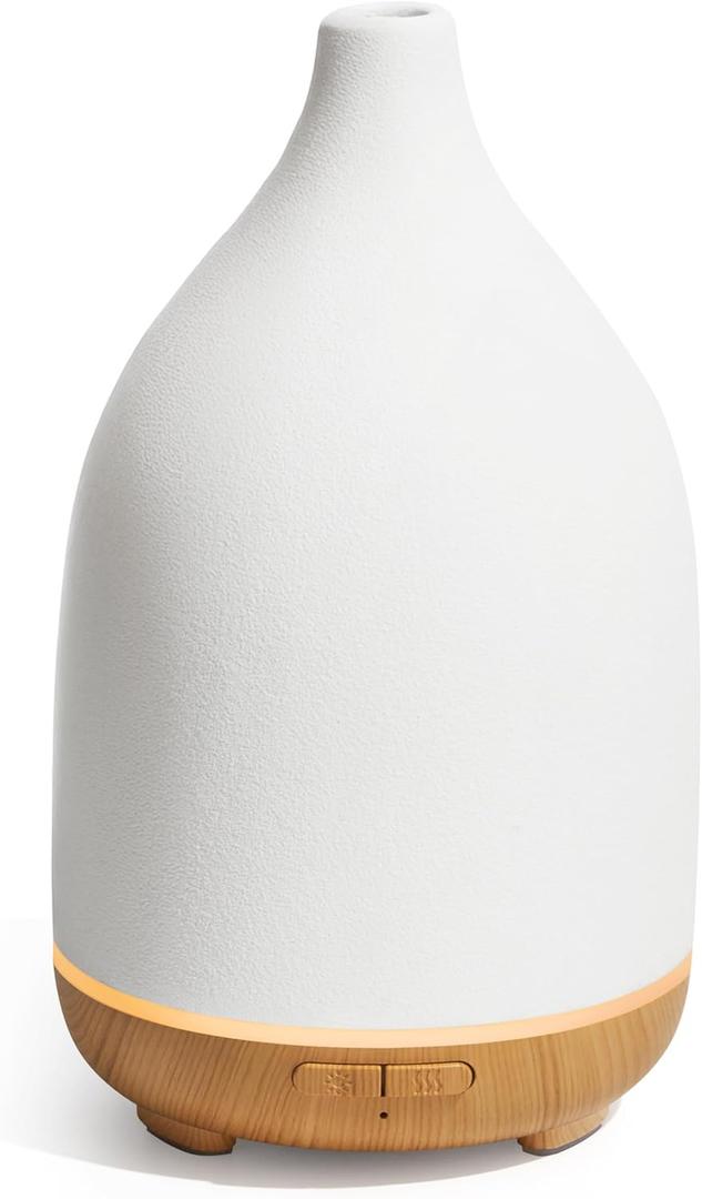 InnoGear Oil Diffuser, 150ML Ceramic Diffuser for Essential Oils Handcrafted Aromatherapy Diffuser Mother's Gift Ultrasonic Cool Mist Humidifier with 2 Mist Modes Waterless Auto Off for Home, White (Medium)
