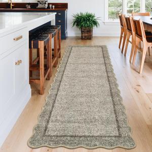 GarveeHome Scalloped Washable Runner Rug 2x6 Runner Non Slip Kitchen Rugs Modern Brown Entryway Rug Farmhouse Soft Bathroom Rugs Stain Resistant Carpet for Hallway Laundry Bedroom 2 ft x6 ft Brown