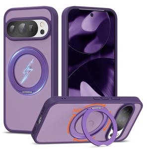 Compatible with Google Pixel 9/Pixel 9 Pro Case with 360° Magnetic Ring Stand [Compatible with Mag-Safe] Shockproof Translucent Phone Case for Google Pixel 9/Pixel 9 Pro 6.3", Purple