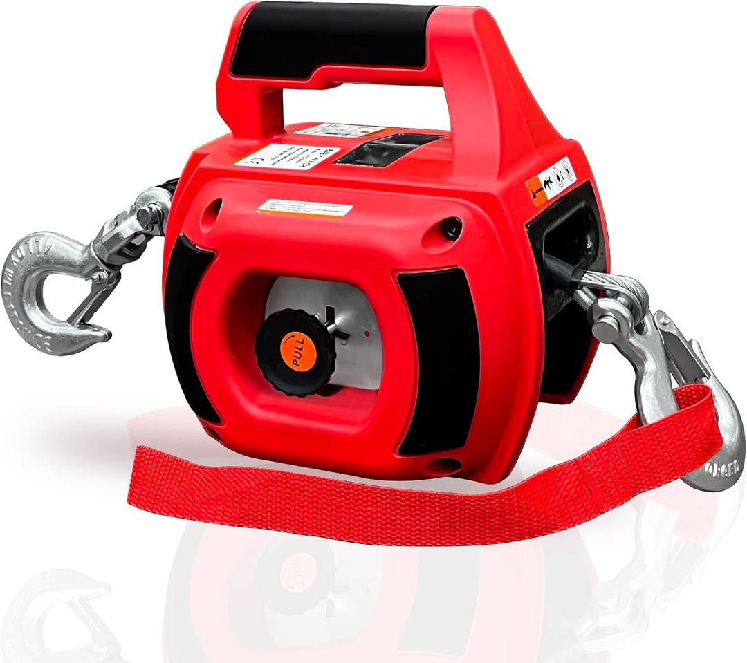 Portable Drill Winch 1000LBS, Drill Powered Winch with Alloy Steel Wire Rope 40FT, Drill Winch for Lifting, Dragging, Handling, Trailer (Red)